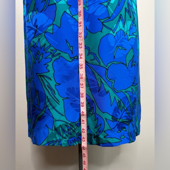 Adrianna Papell  Silk Blue and Green Floral Midi Dress Short Sleeve Size 12 - Picture 11 of 13